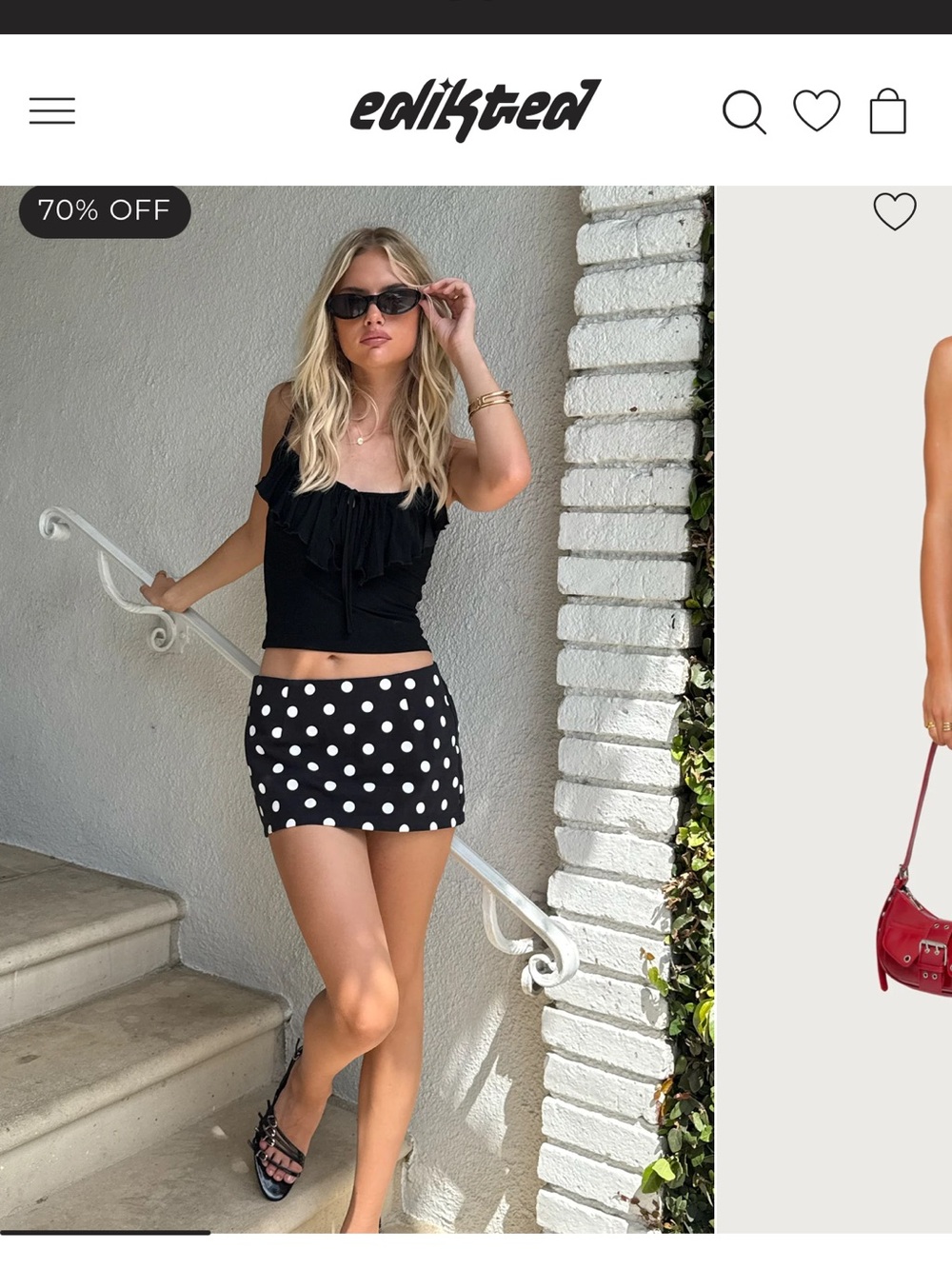 Edikted Black and White Polka Dot Mini Skirt